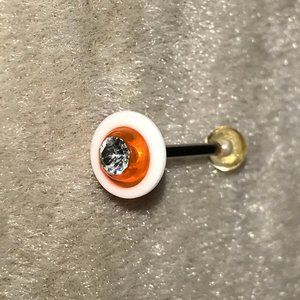 14 Gauge Red and white with Clear Rhinestone Space Ship Tongue Ring